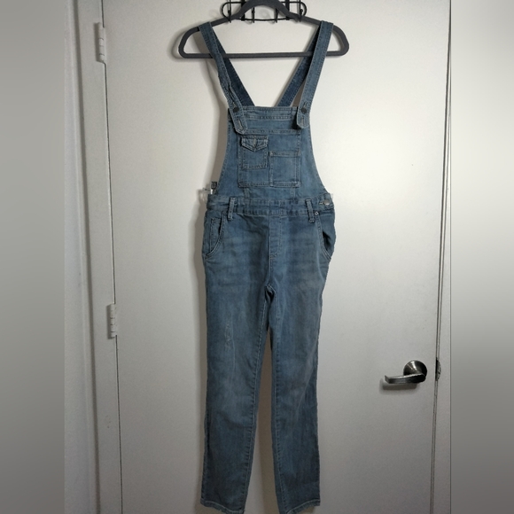 Free People (Size 25) Medium Wash Distress Side Button Zip Denim Jean Overvalls - Picture 2 of 16